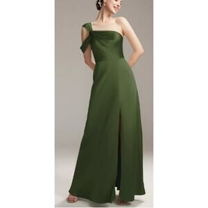 AW BRIDAL 4 S green olive Natalia satin wedding formal party maxi dress NEW b40
